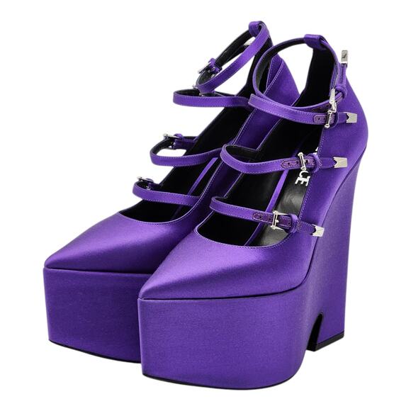 Versace Tempest Strappy Platform Pumps - Satin - Purple 38.5 8US $1445 - Picture 2 of 9